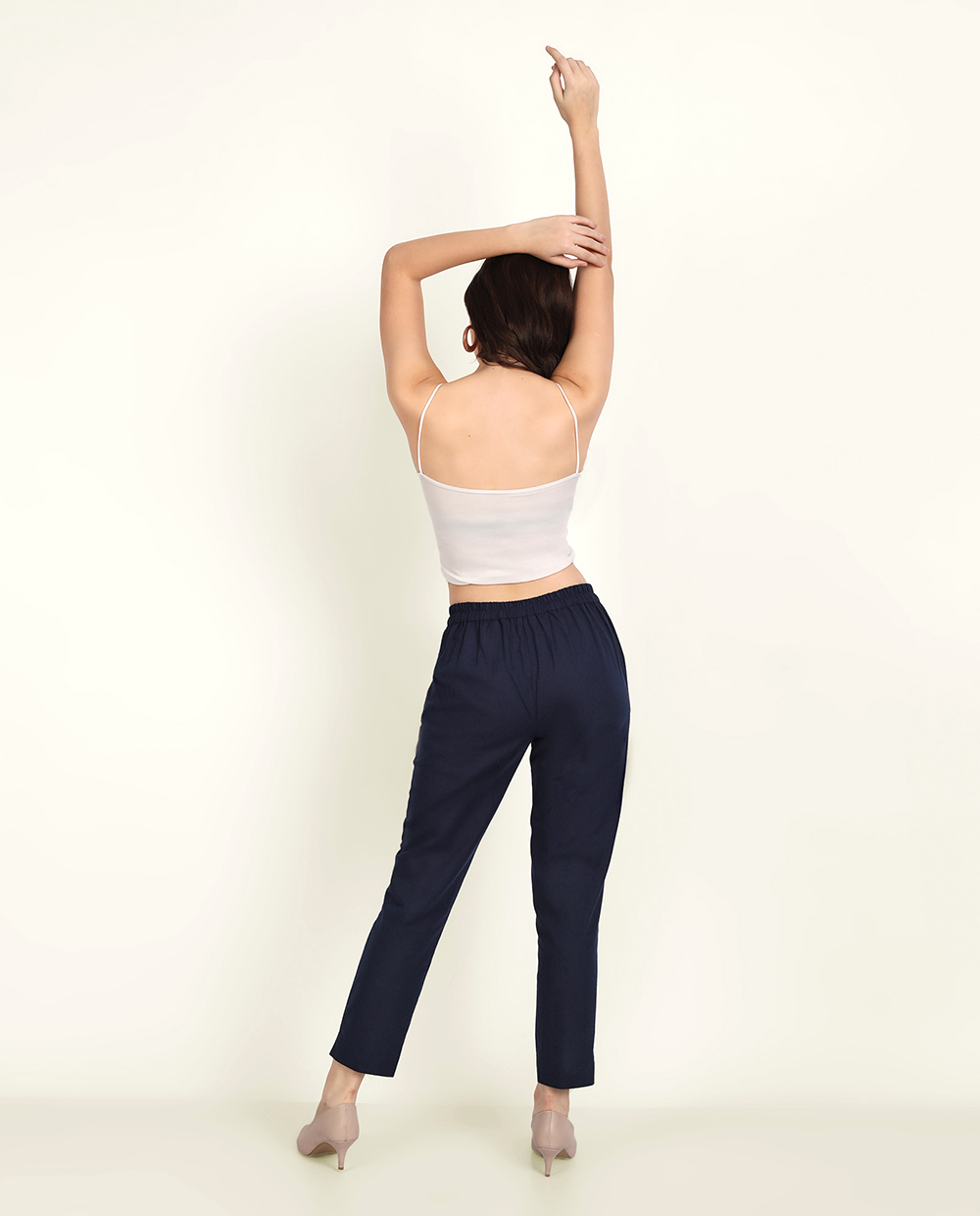  Navy Blue Solid Women Regular Fit Cotton Trouser For Women