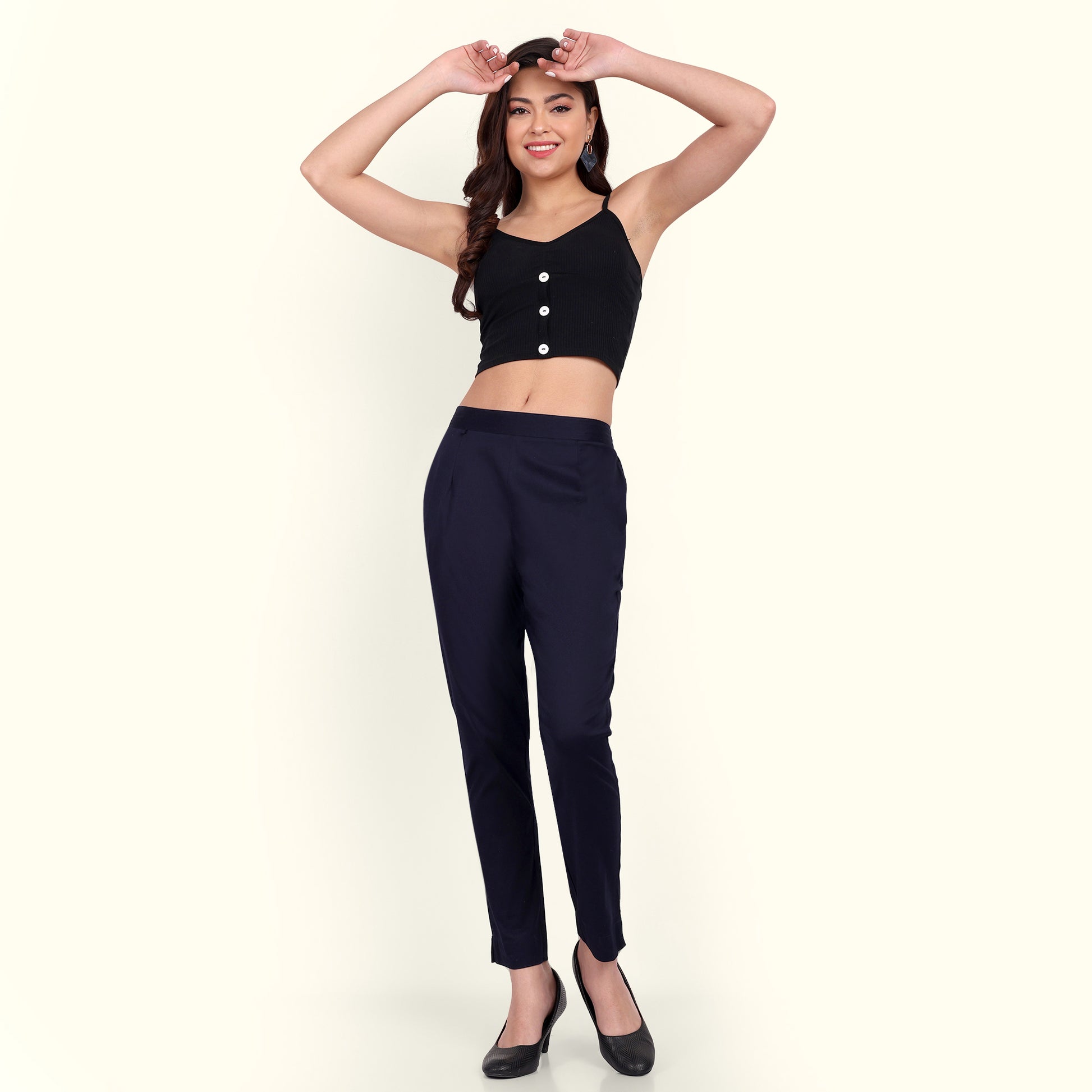  Navy Blue Stretchable Cotton Pant With Comfort For Women