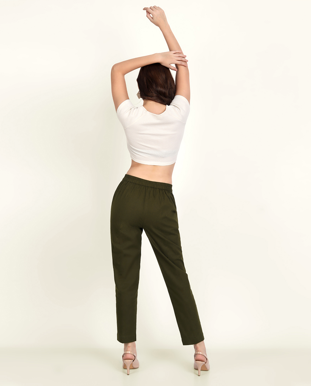 Olive Green Solid Women Regular Fit Cotton Trouser