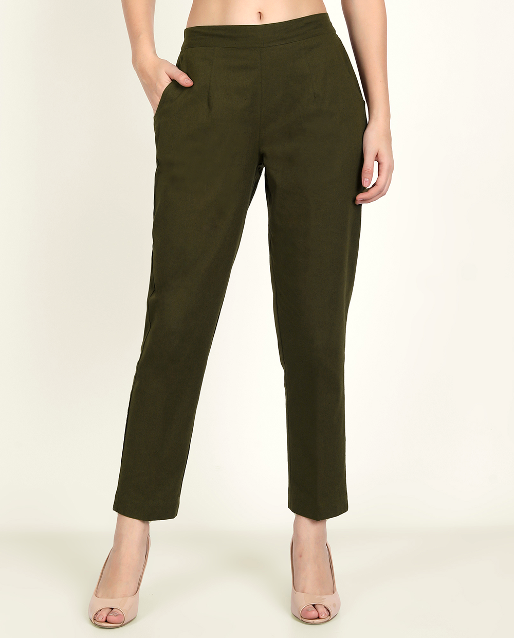  Olive Green Solid Women Regular Fit Cotton Trouser Stylish Look For Women