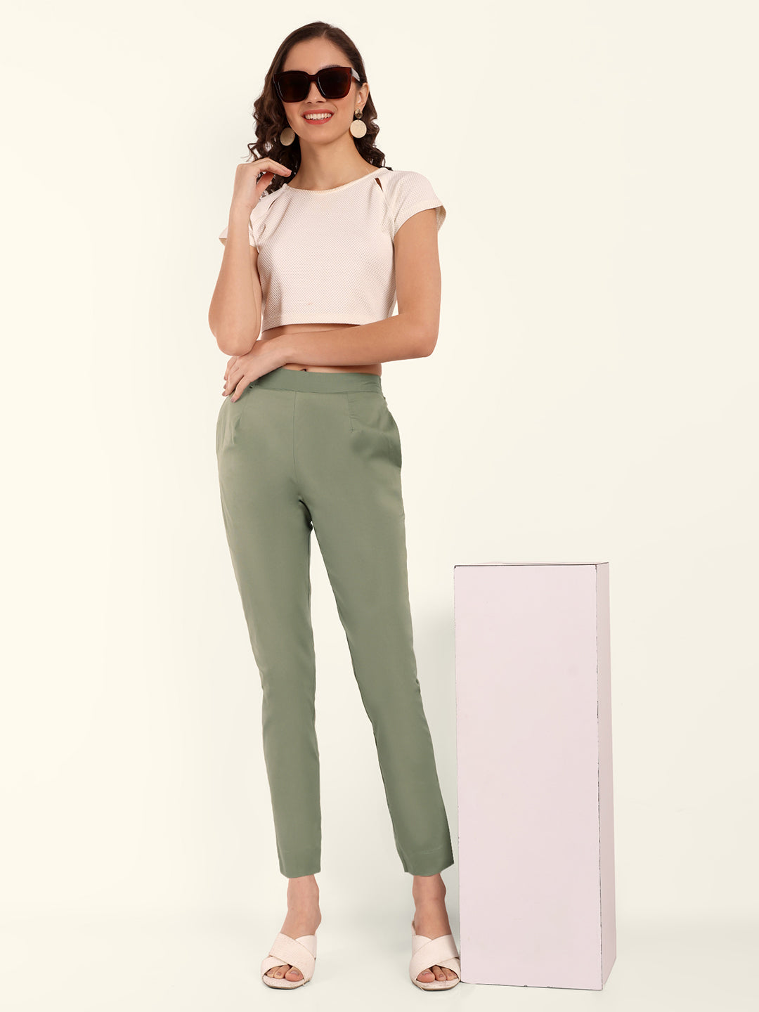  Pista Green Stretchable Cotton Pant 