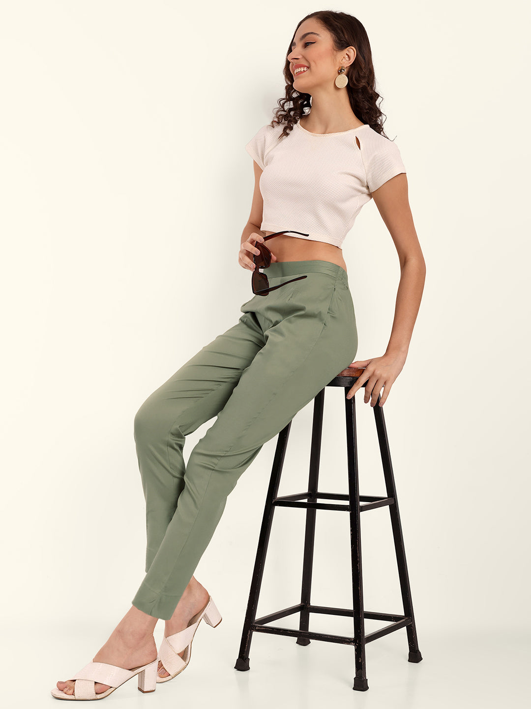  Pista Green Stretchable Cotton Pant Stylish Look