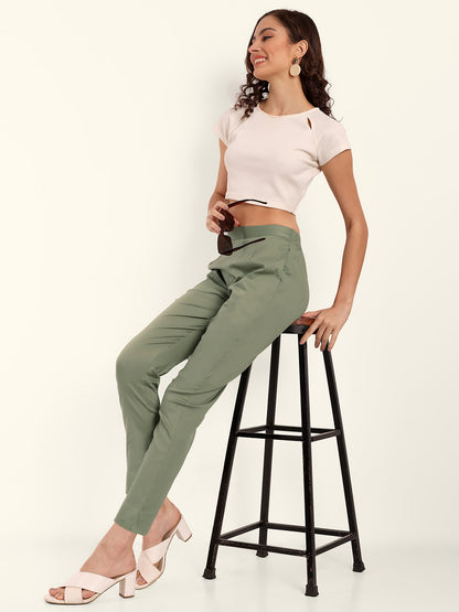  Pista Green Stretchable Cotton Pant Stylish Look
