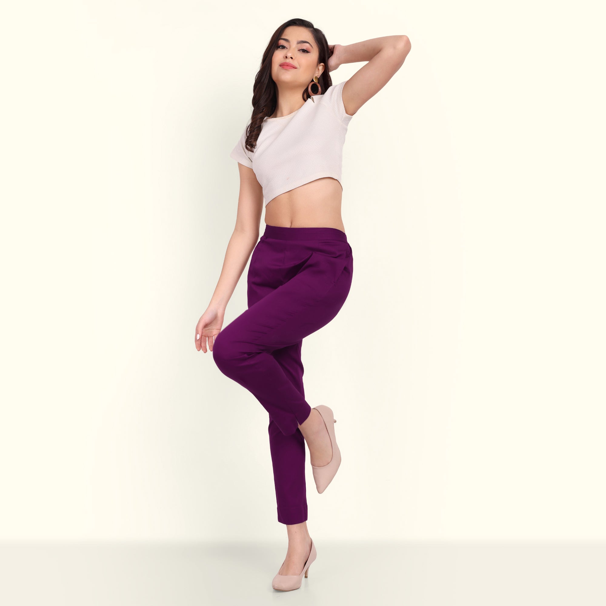  Purple Stretchable Cotton Pant For Women 
