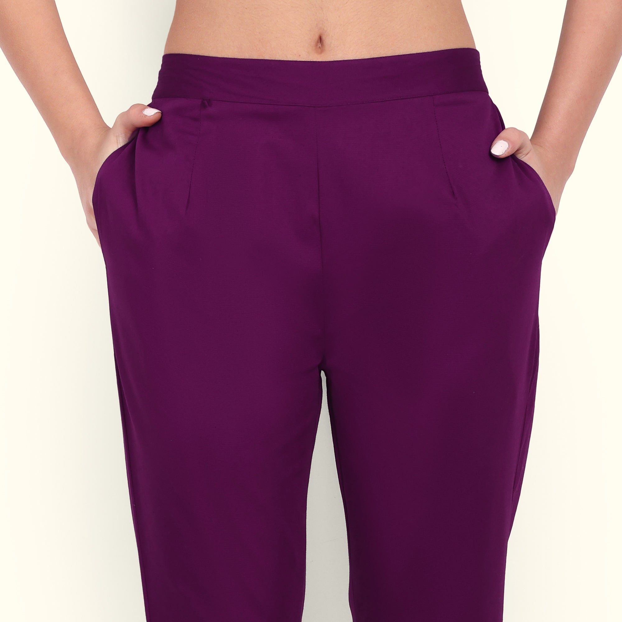 Purple Stretchable Cotton Pant With Pocket