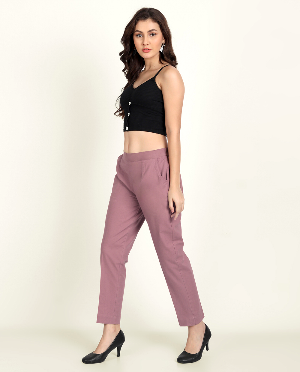 Buy Rose Taupe Color Cotton Trousers for Women