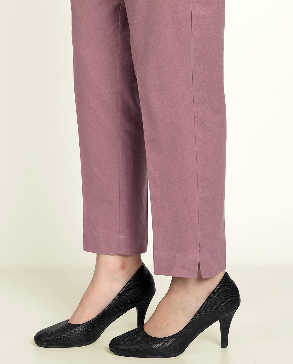 Rose Taupe Solid Women Regular Fit Cotton Trouser