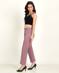 Thumbnail for Rose Taupe Solid Women Regular Fit Cotton Trouser