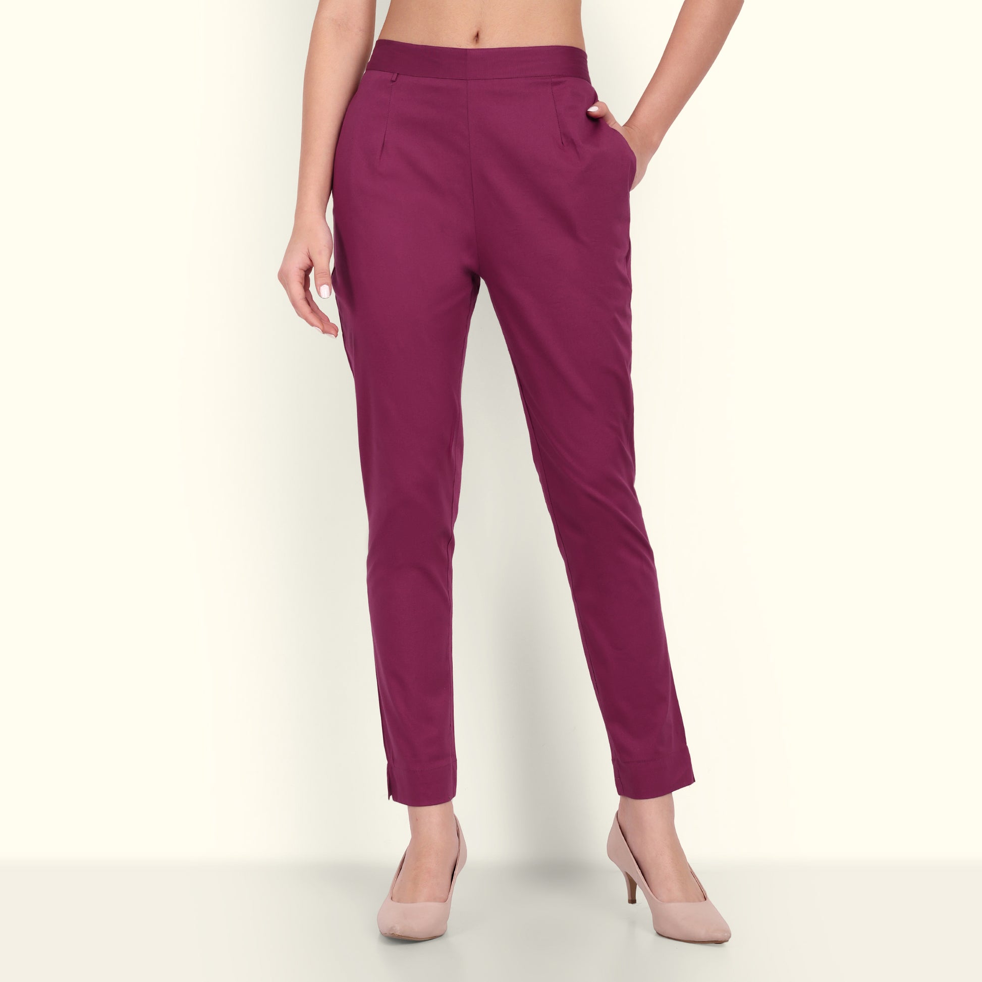 Rose Taupe Stretchable Cotton Pant With Pocket