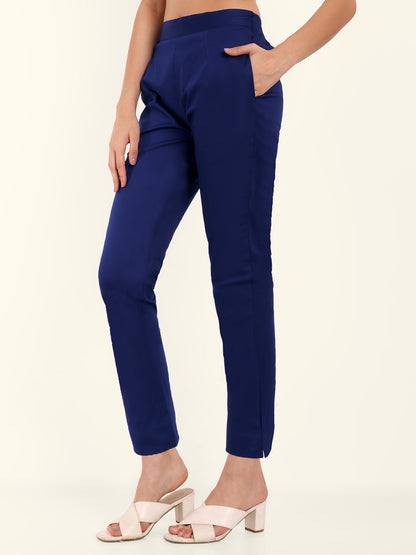 Royal Blue Stretchable Cotton Pant Stylish Look For Women