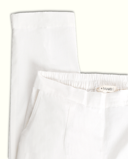 White Solid Women Regular Fit Cotton Trouser