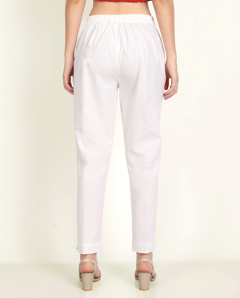 White Solid Women Regular Fit Cotton Trouser