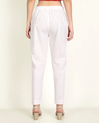 Thumbnail for White Solid Women Regular Fit Cotton Trouser