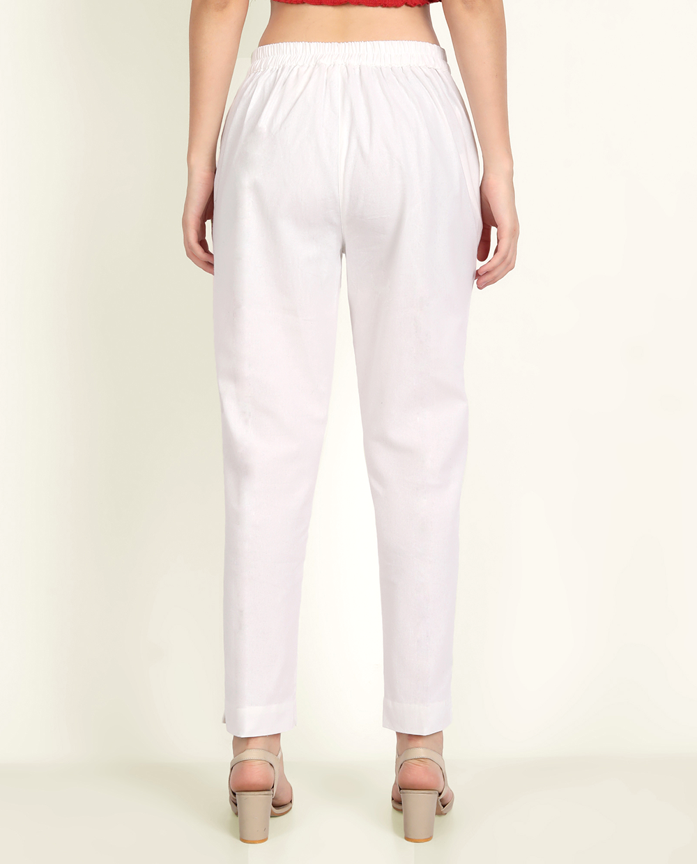  White Solid Women Regular Fit Cotton Trouser Comfortable