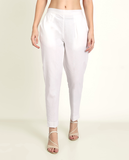  White Solid Women Regular Fit Cotton Trouser Comfortable For Women