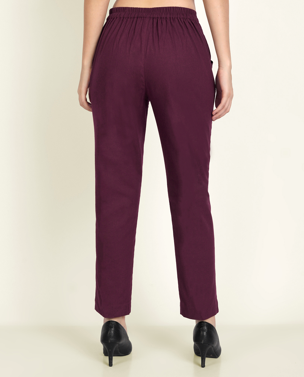 Wine Solid Women Regular Fit Cotton Trouser