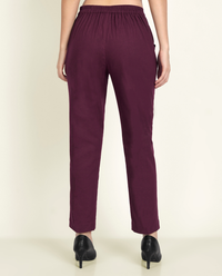 Thumbnail for Wine Solid Women Regular Fit Cotton Trouser