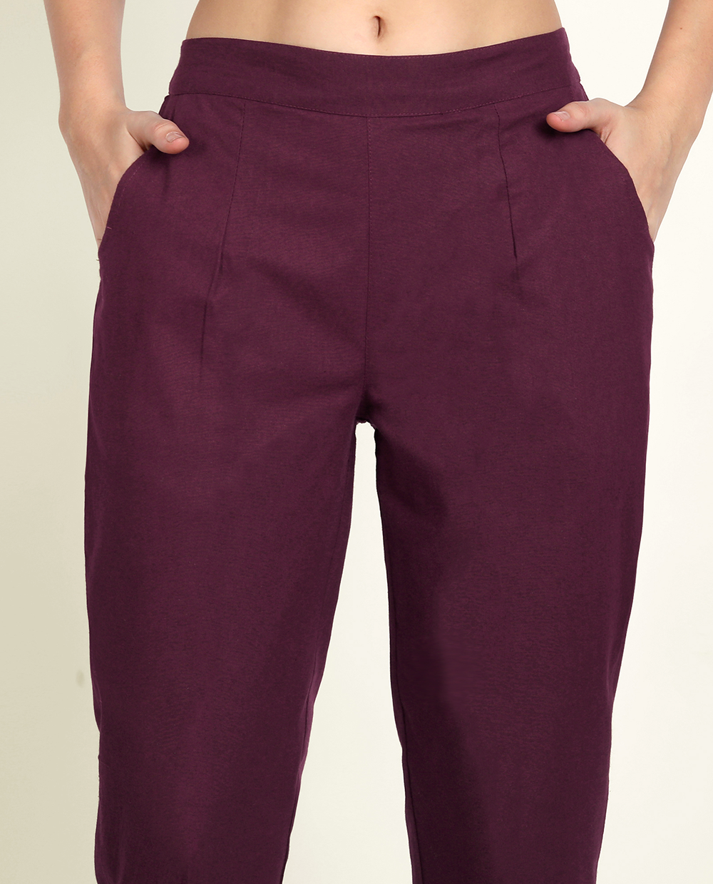 Wine Solid Women Regular Fit Cotton Trouser