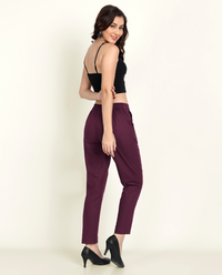 Thumbnail for Wine Solid Women Regular Fit Cotton Trouser